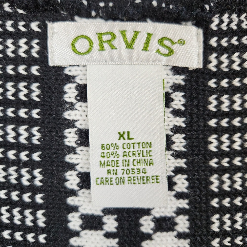 ORVIS Women's Black & White Geometric Zip Up Sweater Vest Size XL Cowl Neck Cozy - Picture 3 of 10